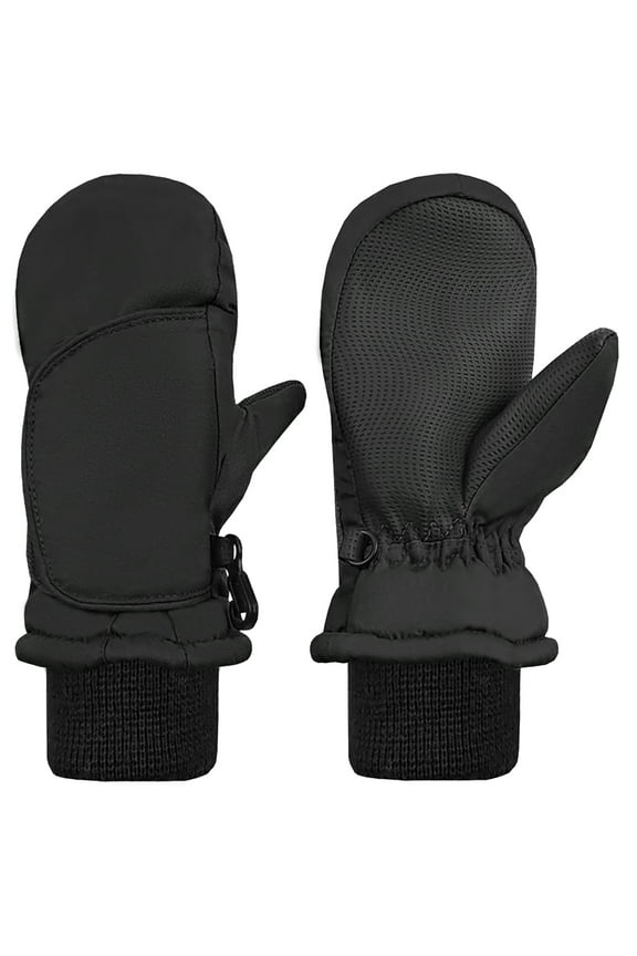 Kids Toddler Waterproof Thinsulate Mittens Winter Snow Boys Girls Easy-on Black Male