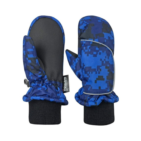 N'Ice Caps Kids Toddler Waterproof Thinsulate Mittens Winter Snow Boys Girls Easy-on Male Blue