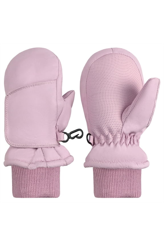 Kids Toddler Waterproof Thinsulate Mittens Winter Snow Boys Girls Easy-on Female Pink