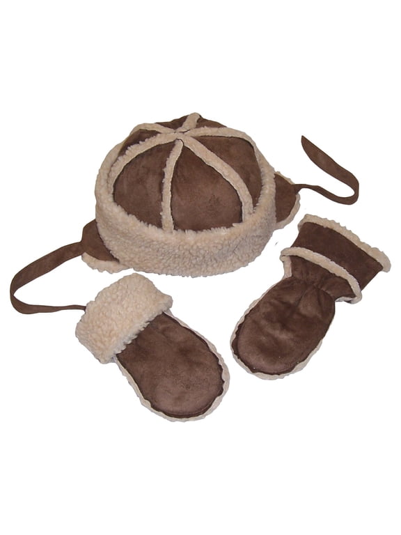 Kids Unisex Suede Micro Fiber Hat Mitten Winter Snow Set - Boys Girls Toddler