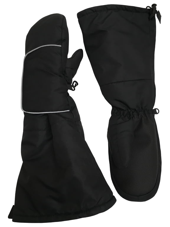 Kids Unisex Waterproof Elbow Length Mittens Thinsulate Snow Gloves, Black