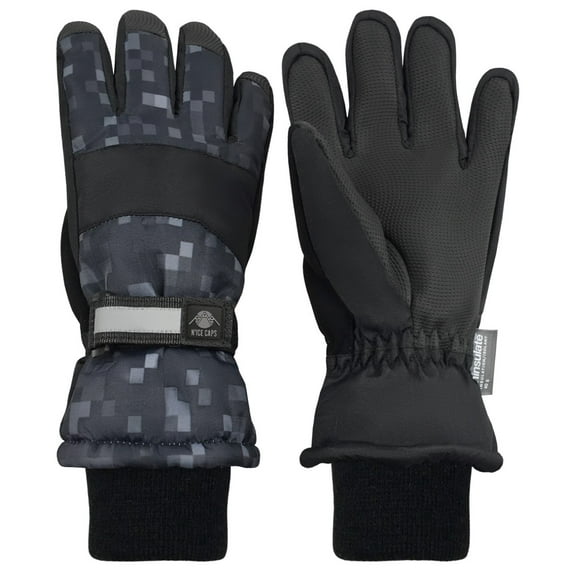 N'Ice Caps Kids Waterproof Thinsulate Winter Snow Gloves | Boys Male Cold Weather Pixels Black