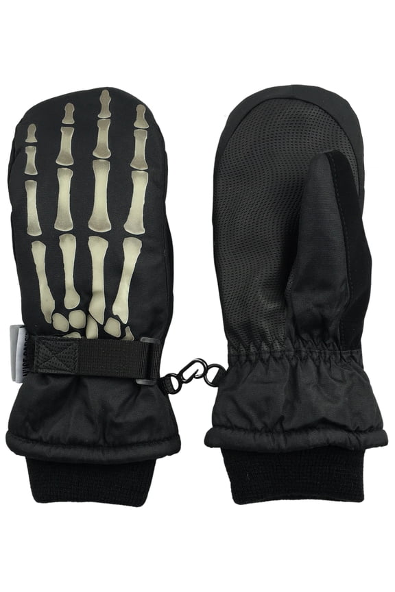 Kids Waterproof Thinsulate Mittens Skeleton Snow Winter Warm Boys Children Black