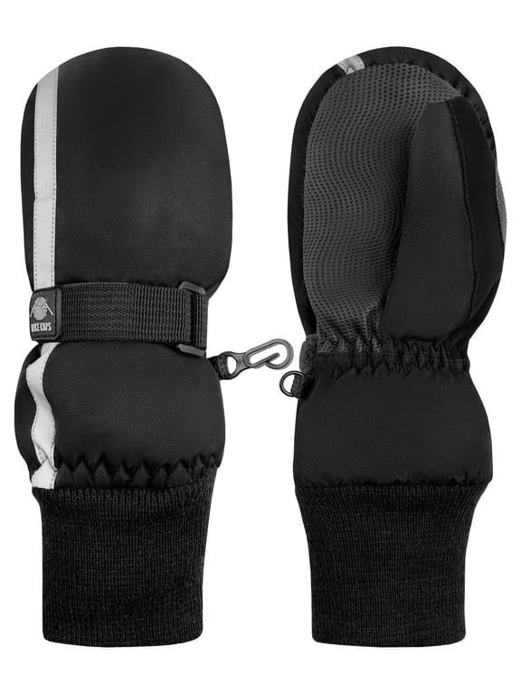 Kids Waterproof Thinsulate Mittens Reflector Winter Snow Gloves Boys Girls Toddler Black
