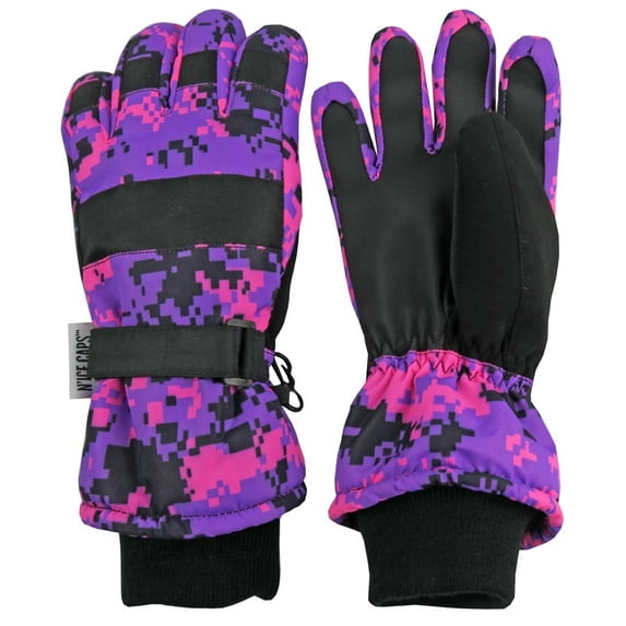 N'Ice Caps Kids Waterproof Thinsulate Winter Snow Gloves | Girls Cold Weather Camo Purple