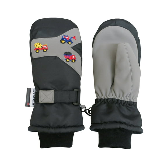 N'Ice Caps Kids Waterproof Thinsulate Winter Snow Mittens Trucks | Boys Toddlers Black