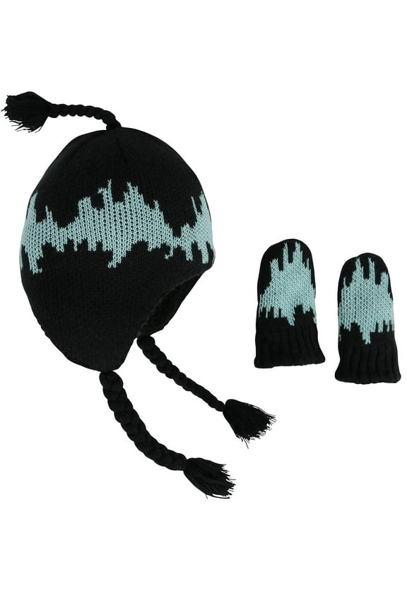 Little Boys Baby Knit Sherpa Lined Hat Mittens Winter Set - Kids Toddlers Black