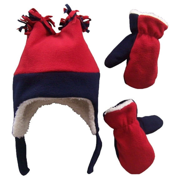 N'Ice Caps Little Boys Baby Sherpa Lined Fleece Ski Hat Mitten Winter Set - Toddler Kids Gloves