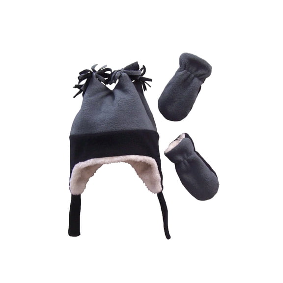N'Ice Caps Little Boys Fleece Winter Hat Mittens Set Sherpa Lined - Toddlers Kids Black