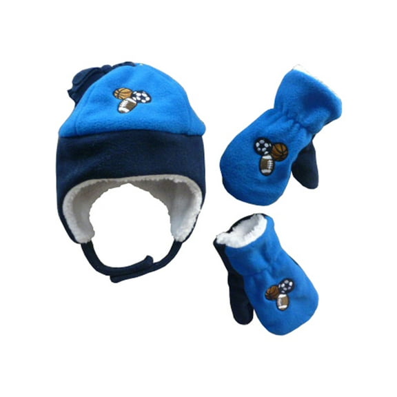 N'Ice Caps Little Boys Toddler Baby Sherpa Lined Fleece Hat Mittens Winter Set - Kids Sports Balls