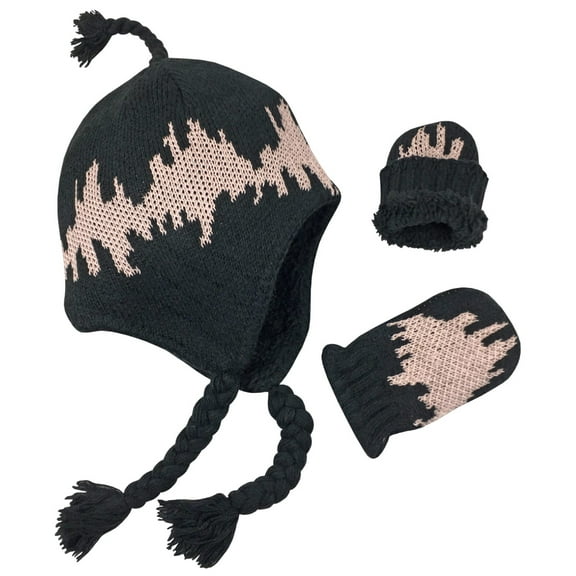 N'Ice Caps Little Girls Baby Knit herpa Lined Hat Mittens Winter Set - Kids Toddlers Black