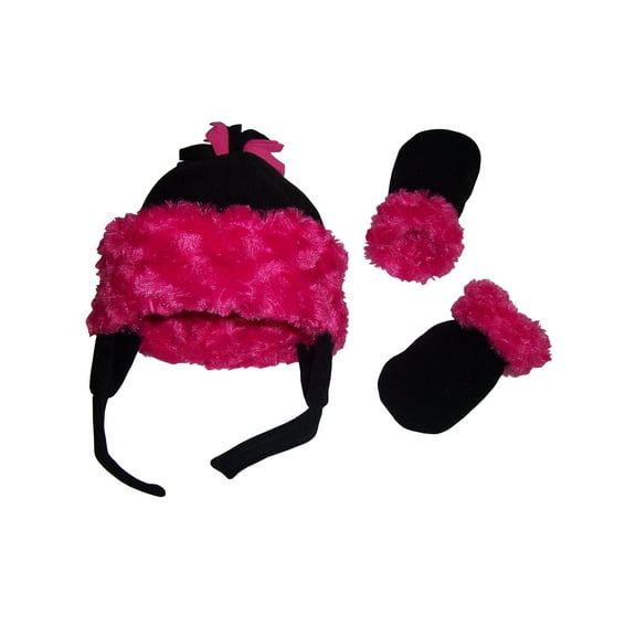 N'Ice Caps Little Girls Baby Velboa Fleece Hat & Mitten Winter Set - Kids Infants Black