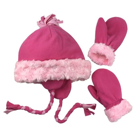N'Ice Caps Little Girls Baby Velboa Fleece Hat & Mitten Winter Set - Toddler Kids Pink