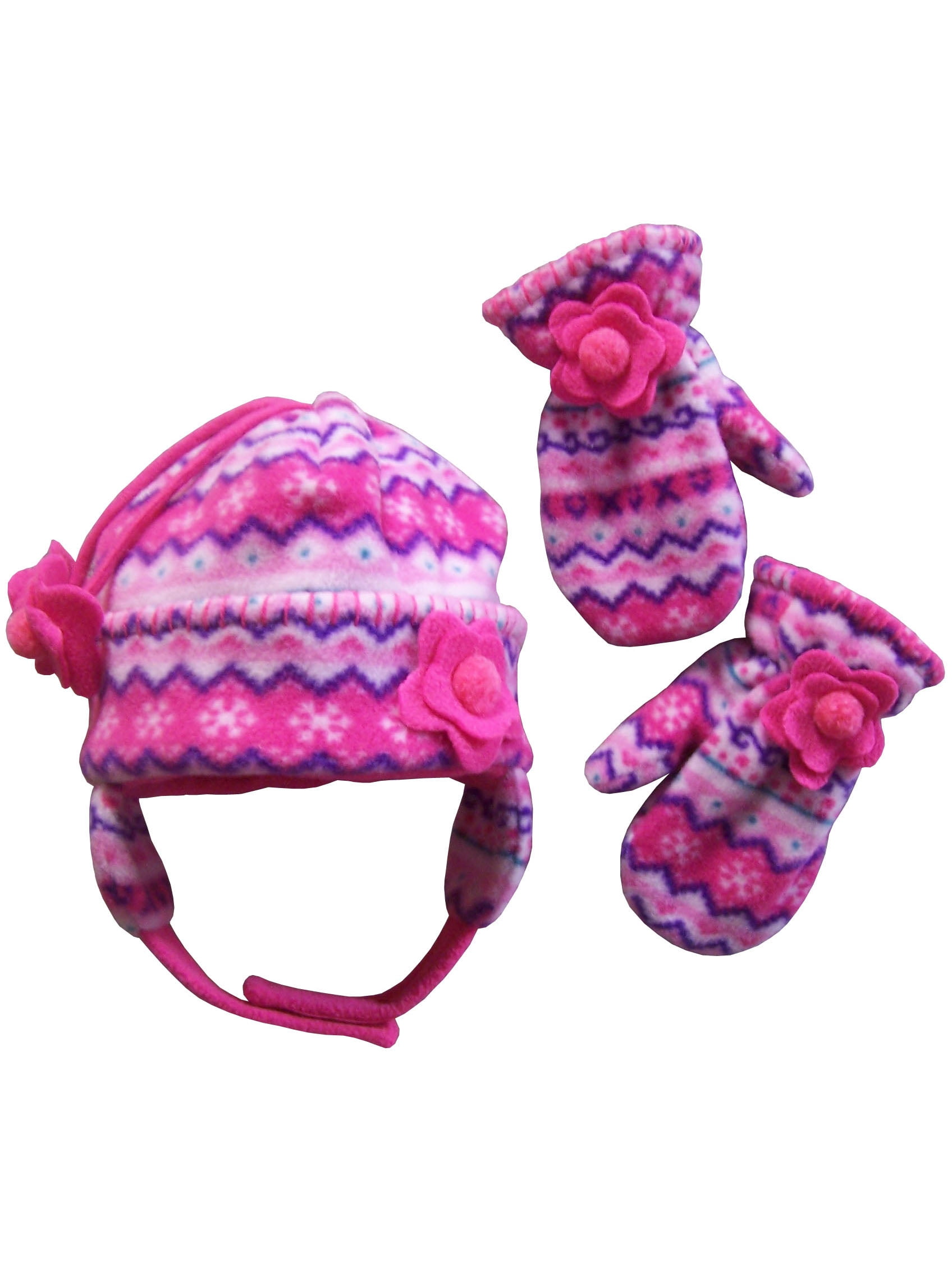 N'Ice Caps Little Girls Fair Isle Warm Fleece Lined Hat Mitten Winter