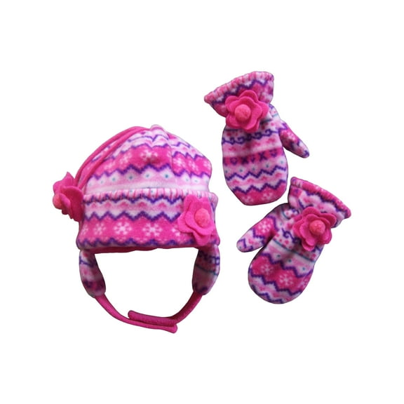 N'Ice Caps Little Girls Fair Isle Warm Fleece Lined Hat Mitten Winter Set - Baby Toddler Kids