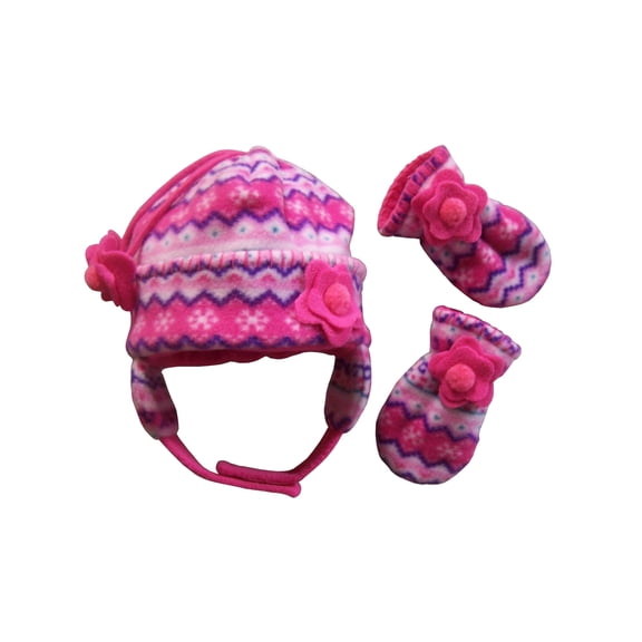 N'Ice Caps Little Girls Fair Isle Warm Fleece Lined Hat Mitten Winter Set - Baby Toddler Kids
