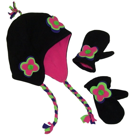 N'Ice Caps Girls Fleece Hat Mitten Winter Fully Lined Set - Toddlers Baby Children Kids