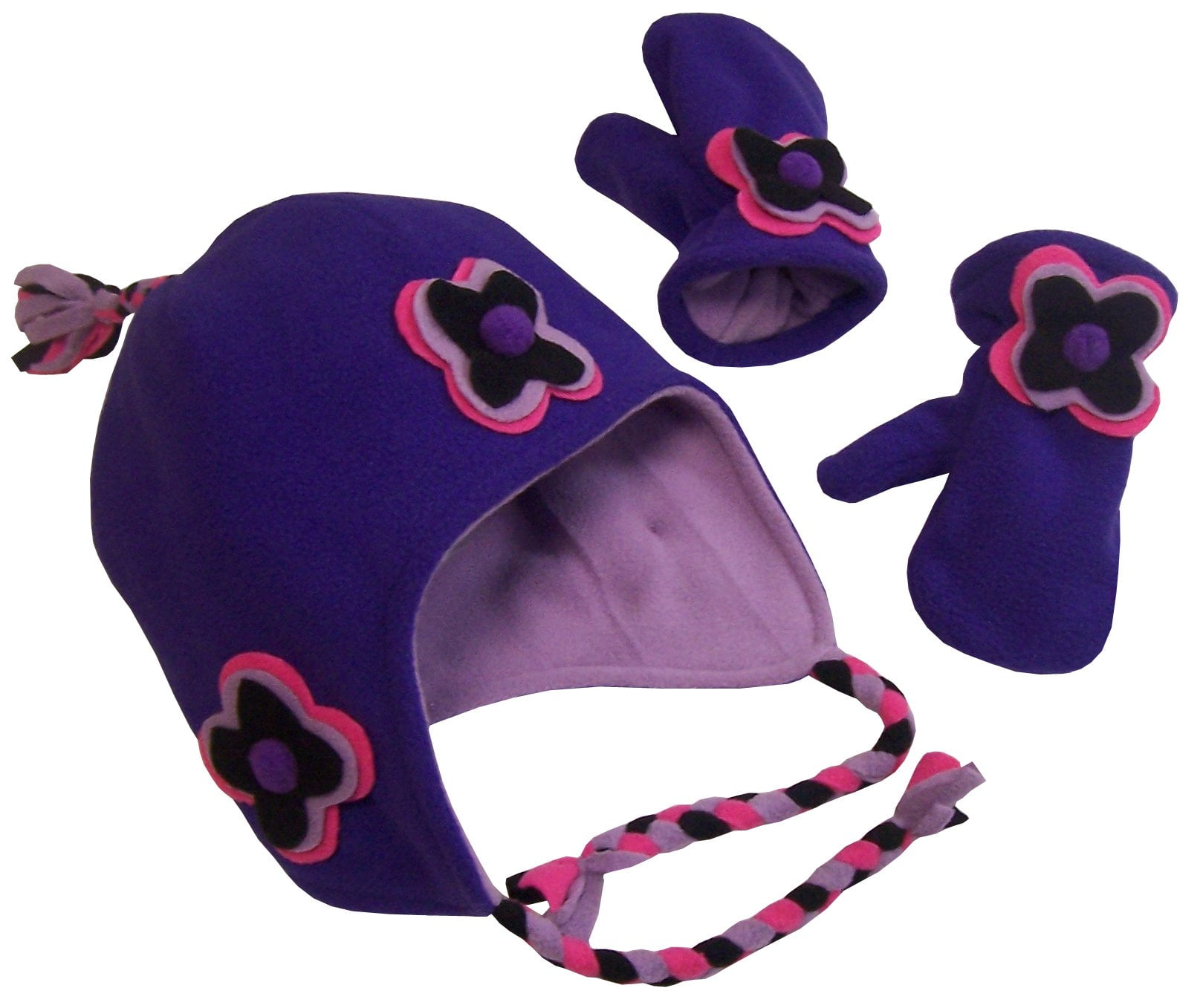 N'Ice Caps Little Girls Fleece Hat Mitten Winter Fully Lined Set