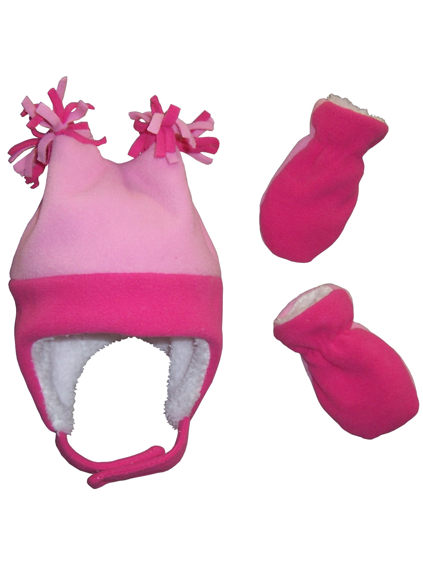 N'Ice Caps Little Girls Fleece Winter Hat Mittens Set Sherpa Lined