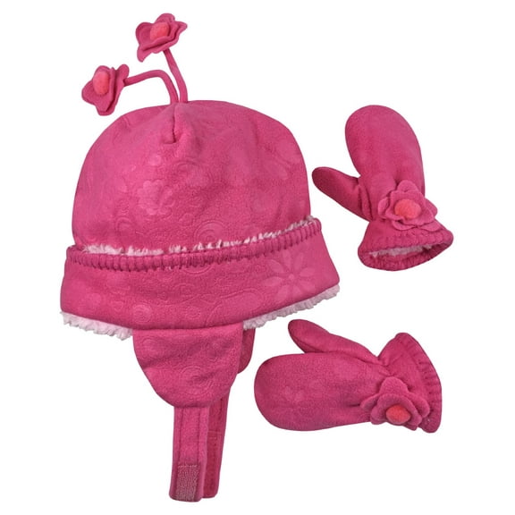 N'Ice Caps Little Girls Infants Sherpa Lined Hat Mitten Winter Set - Baby Toddler Kids Fuchsia