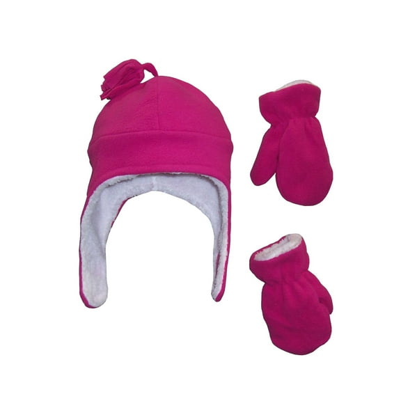 N'Ice Caps Little Girls Toddler Baby Soft Sherpa Lined Fleece Kids Hat Mitten Set - Pink