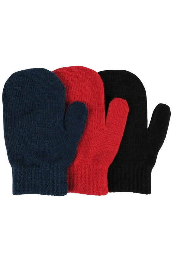 Little Kids Magic Stretch Mittens 3 Pair Pack Assortment - Toddlers Baby Winter Male