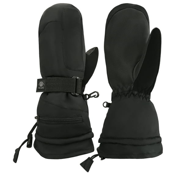 N'Ice Caps Men Women Waterproof Mittens 100 Gram Thinsulate Gloves Extreme Cold Snow Winter Black