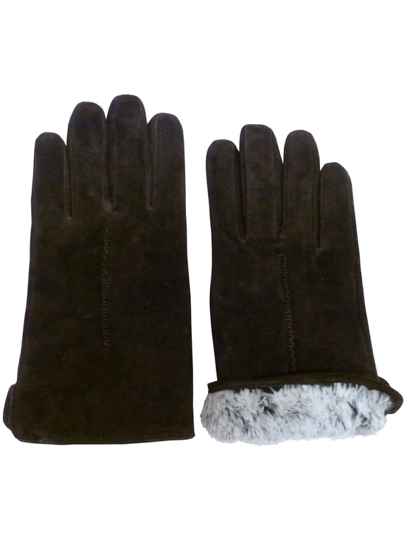 Men's Genuine Brown Suede Leather Glove with Soft Plush Lining, Male