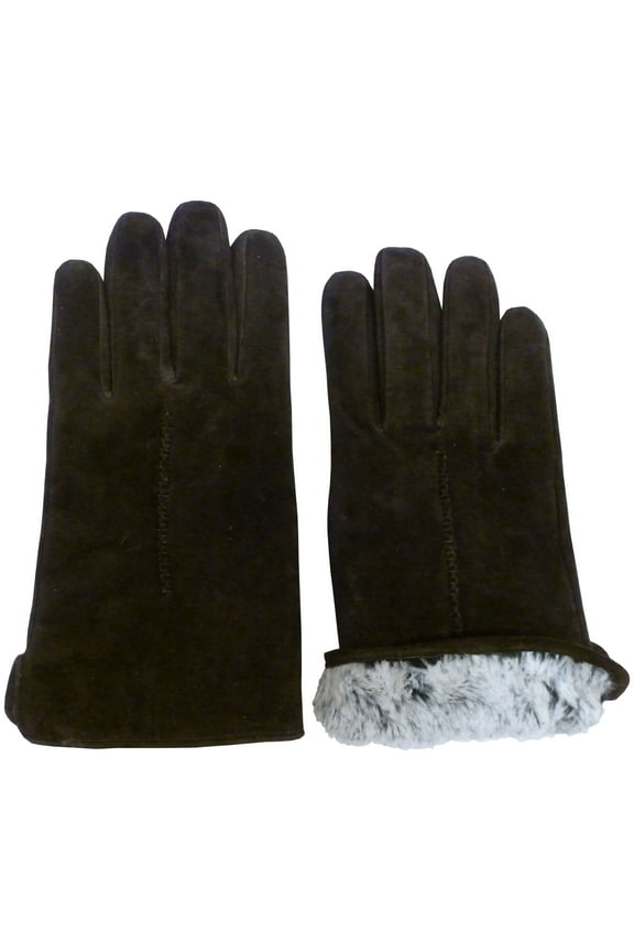 Men's Genuine Brown Suede Leather Glove with Soft Plush Lining, Male