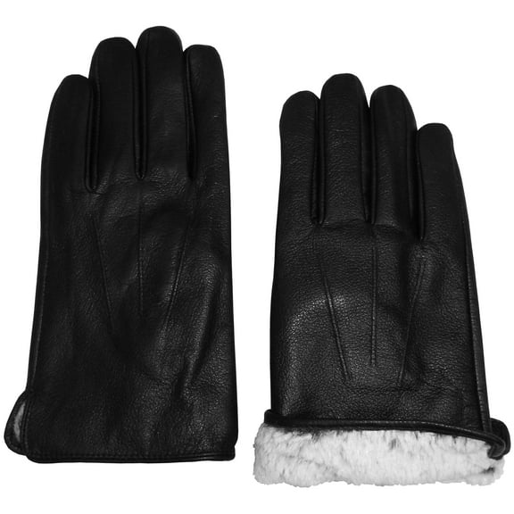 N'Ice Caps Men's XL Black Leather Snow Gloves - Plush Lined