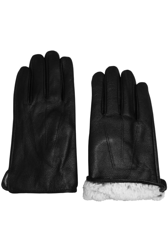 Men's XL Black Leather Snow Gloves - Plush Lined