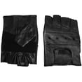 thumbnail image 1 of N'Ice Caps Mens Adults 100% Genuine Leather Biker Fingerless Black Gloves Vented Air Holes Male, 1 of 1