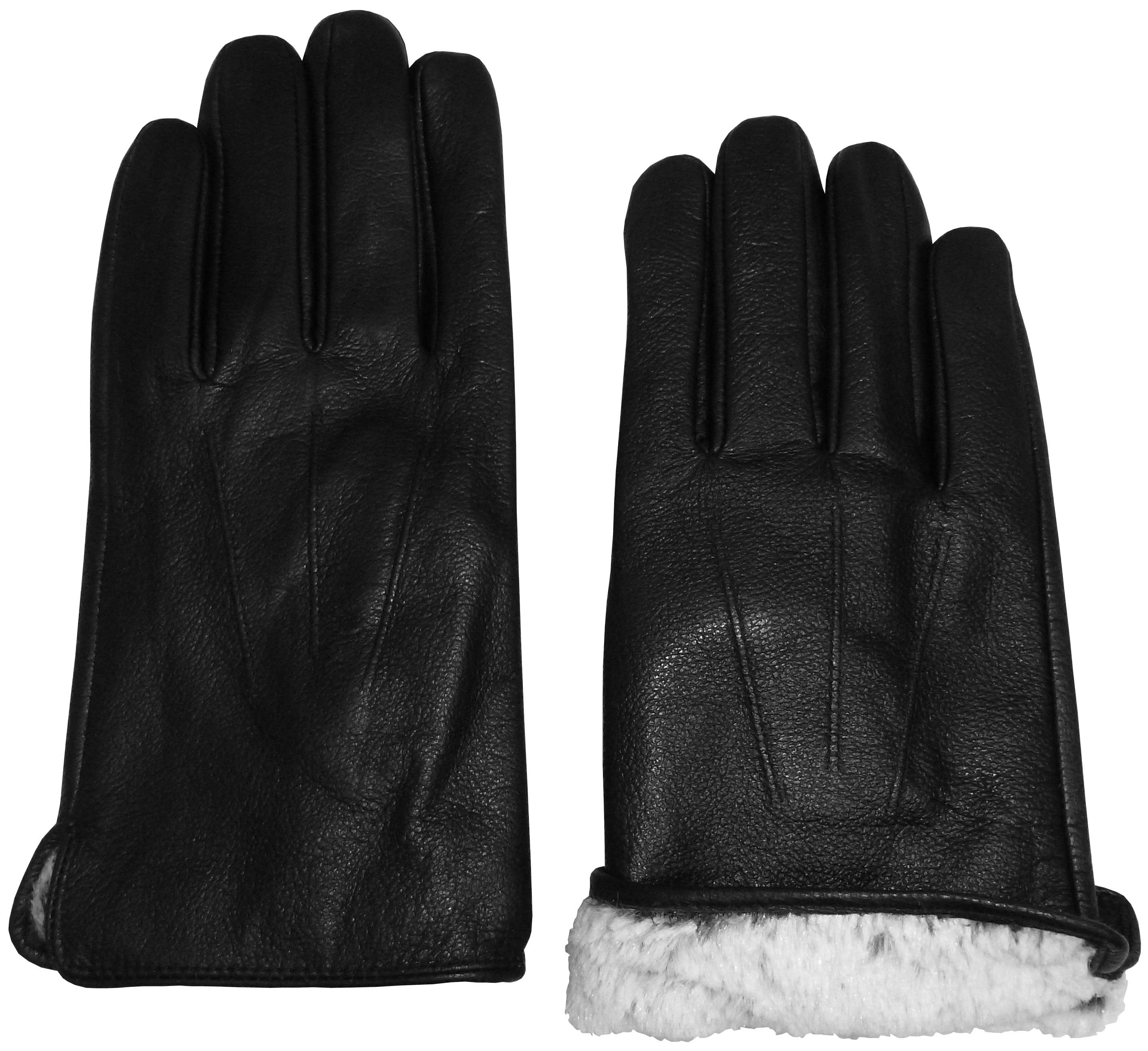 N'Ice Caps Mens Adults Genuine Leather Black Gloves Plush Lined for