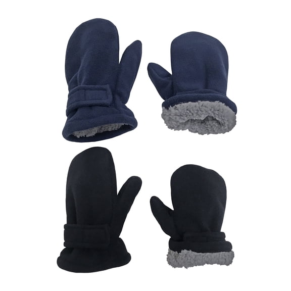N'Ice Caps Toddler Baby Infant Mittens 2 Pairs Kids Sherpa Lined Fleece Easy-On, Boys Black & Navy