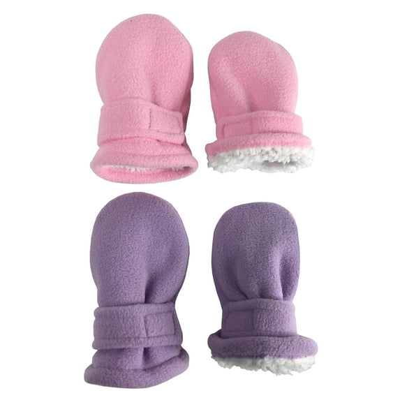 N'Ice Caps Toddler Baby Infant Mittens 2 Pairs Kids Sherpa Lined Fleece Easy-On, Girls Pink & Purple
