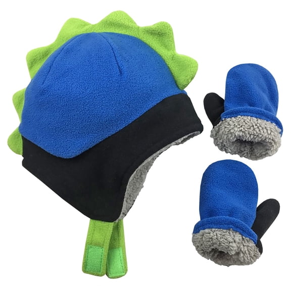 N'Ice Caps Toddler Boys Baby Fleece Dino Hat Mitten Winter Set Kids Warm Sherpa Lined