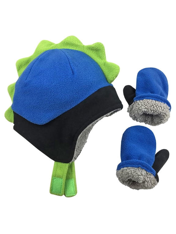 Toddler Boys Baby Fleece Hat Mitten Winter Dino Set Kids Warm Sherpa Lined