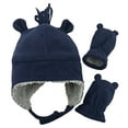 thumbnail image 1 of N'Ice Caps Toddler Boys Baby Fleece Hat Mitten Winter Set with Ears - Infant Kids Sherpa Lined Navy, 1 of 11