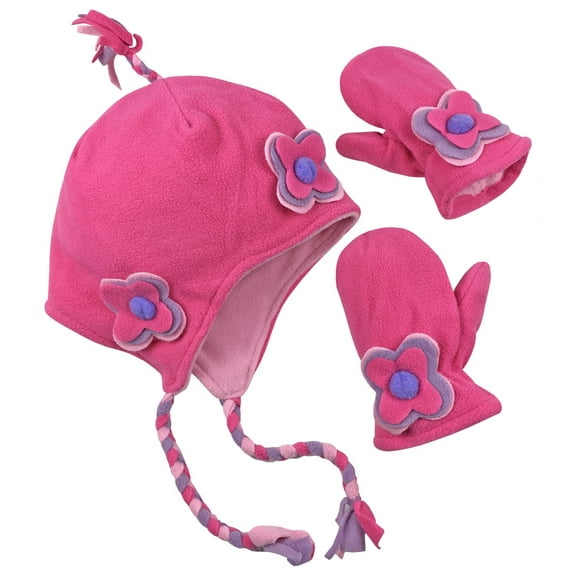 N'Ice Caps Toddler Girls' Fully Lined Micro Fleece Winter Hat & Mittens Set - Fuchsia, 2-3 Years