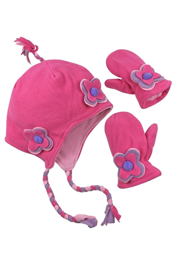 Toddler Girls' Fully Lined Micro Fleece Winter Hat & Mittens Set - Fuchsia, 2-3 Years