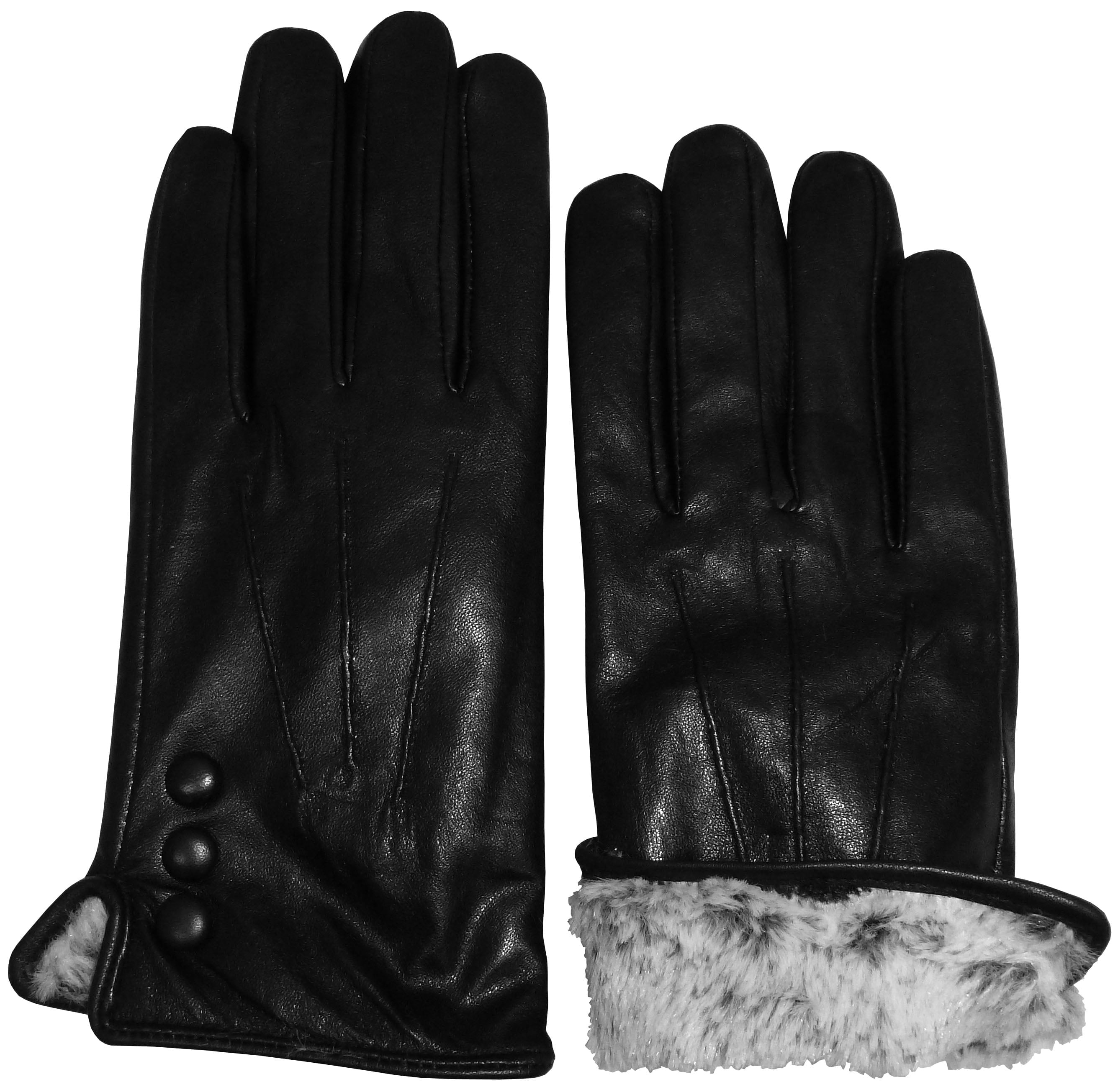 N'Ice Caps Women's Genuine Leather Black Winter Gloves - Warm Plush ...
