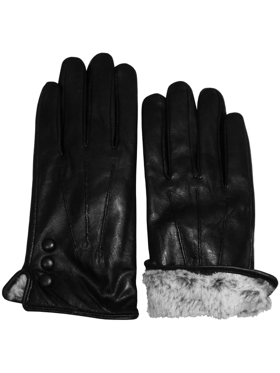 Women's Genuine Leather Black Winter Gloves - Warm Plush Lined Female