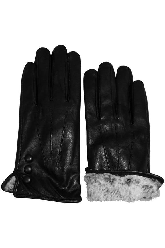 Women's Genuine Leather Black Winter Gloves - Warm Plush Lined Female