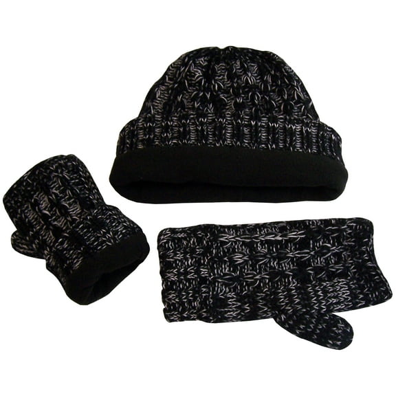 N'Ice Caps Women's Heather Yarn Knit Hat and Open Finger Wrist Glove Set - Adults Ladies Black