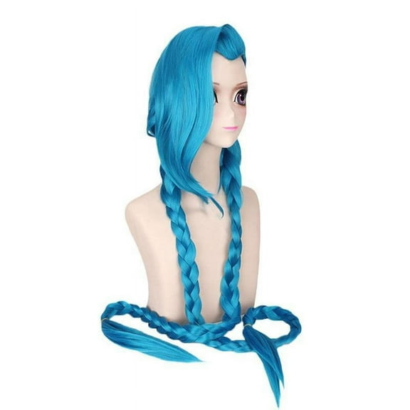N.J Cosplay Wig Long Blue Braids with Wig For Jinx For Arcane Legends, NEW Blue Sky For League