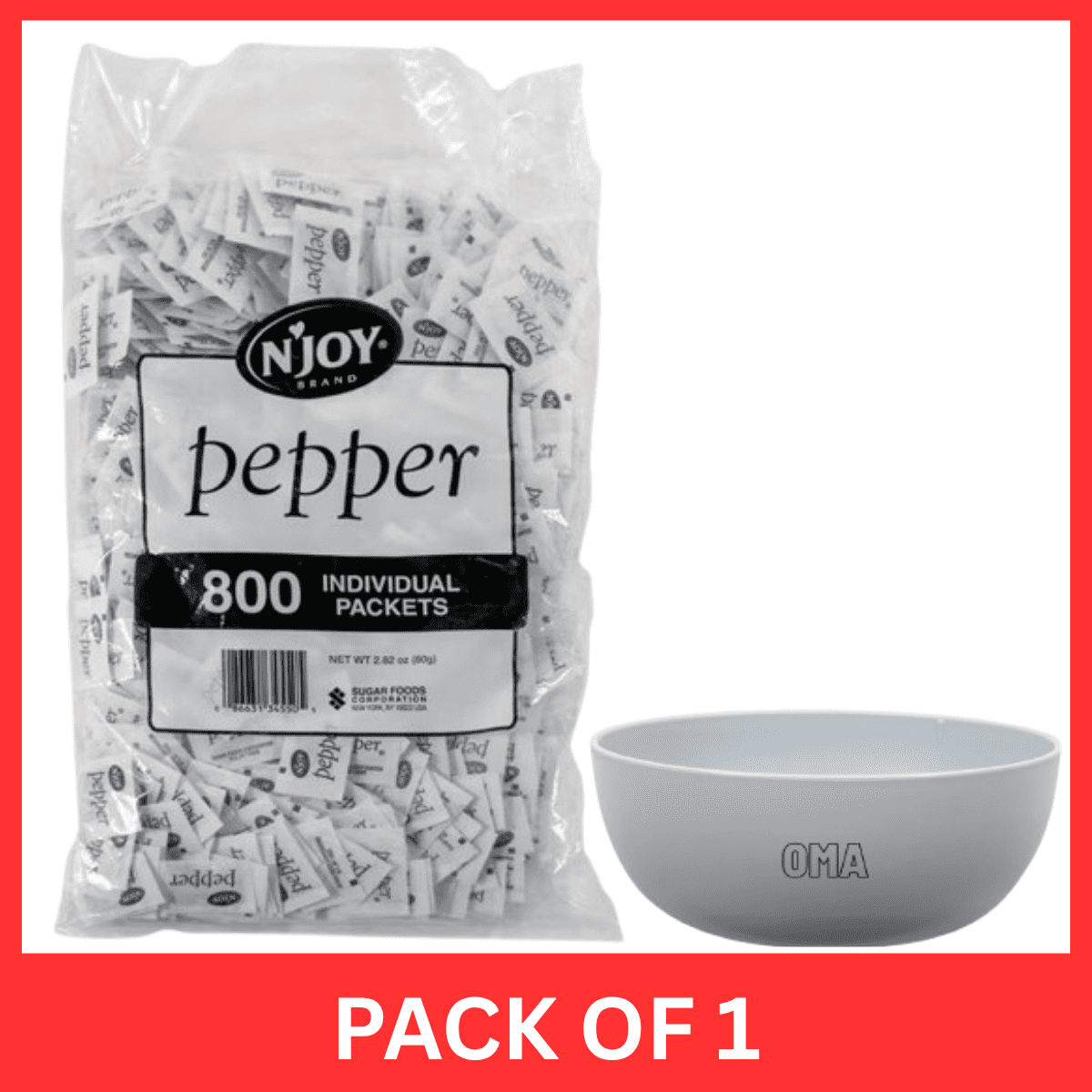 N’Joy Black Pepper Packets, 800 Count with Bowl
