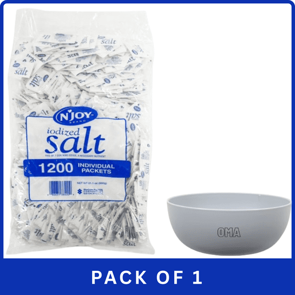 N'Joy Iodized Salt Packets (0.5g, 1200Count)- With Olive White Bowl By OMA