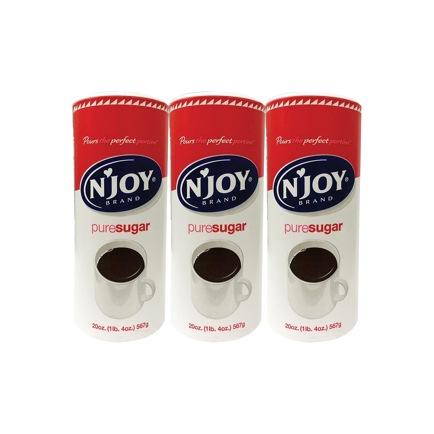 N'Joy Pure Sugar, 3 Pourable 20oz Canisters Pack, Kosher