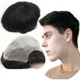 thumbnail image 1 of N.L.W 100% European Real Human Hair Mens Hairpieces 0.04mm Soft Thin Skin PU V-loop Hair men Toupee (#1B Off Black, 8x10"), 1 of 6
