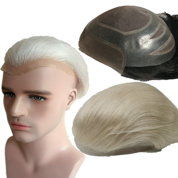 N.L.W 100% European human hair Replacement System for men PU skin with Lace Front Toupee men hair piece 10x8" Gray